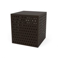 16" Square Commercial Side Table with Cube Side Pattern by LC Furniture crafted from heavy-duty 1/8-inch rolled aluminum with decorative geometric side cutouts for a modern commercial setting