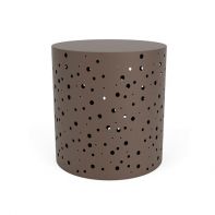 18" Cylinder Commercial Side Table with Bubble Pattern Sides by LC Furniture featuring a cylindrical metal frame with decorative side cutouts and a smooth top surface for an upscale commercial setting