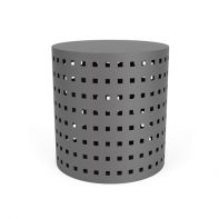 18" Cylinder Commercial Side Table with Cube Pattern Sides by LC Furniture showcasing the cylindrical frame with geometric cutout sides and powder-coated finish for an upscale commercial setting