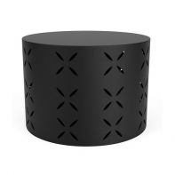 The 24" Cylinder Commercial Side Table with Flower Pattern Sides by LC Furniture showcasing its 1/8-inch rolled aluminum cylinder frame with decorative flower cutouts and solid round top for a heavy-use commercial setting
