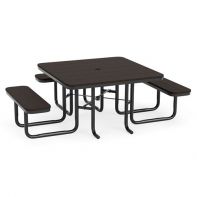 46" MGP Commercial Square ADA Accessible Picnic Table by LC Furniture featuring an integrated bench layout, dedicated wheelchair clearance, and a durable black frame engineered for any high-traffic commercial setting