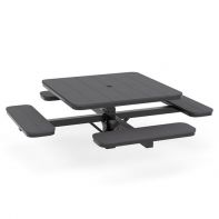 46" MGP Commercial Square In-Ground Picnic Table by LC Furniture featuring a 46-inch square marine grade polymer top with integrated bench seating on a black frame in an outdoor commercial setting