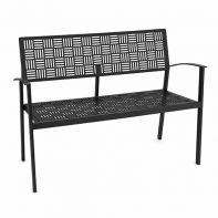 Woodard New Century Commercial Bench - Stackable expertly crafted in iron for an elegant and intimate outdoor seating arrangement.