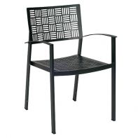 Black Woodard New Century Commercial Dining Armchair - Stackable highlighting the durable iron craftsmanship and classic design.