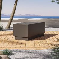 Commercial all-weather HDPE patio side table in dark finish designed for resort and hospitality deep seating.