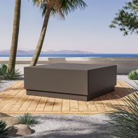 Commercial all-weather HDPE patio coffee table designed for hospitality and resort outdoor lounge deep seating.