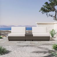 Commercial all-weather HDPE modular outdoor lounge chair set with center table for resort and hospitality patio seating.