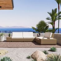 Commercial all-weather HDPE outdoor corner sectional sofa for resort and hospitality patio seating.