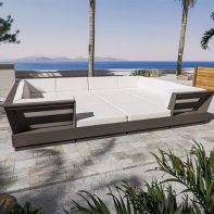 Commercial all-weather HDPE modular U-shaped lounge daybed sectional sofa for resort and hospitality patio seating.