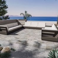 Commercial all-weather HDPE modular U-shaped patio conversation sectional sofa for resort and hospitality outdoor seating.