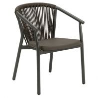 Aluminum Stackable Commercial Outdoor Dining Arm Chair With Rope Back And Sling Seat