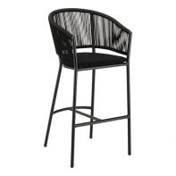 Sanibel Aluminum Commercial Outdoor Patio Barstool With Rope and Cushion