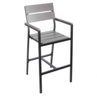 Seaside Aluminum Commercial Arm Barstool With Gray Synthetic Teak