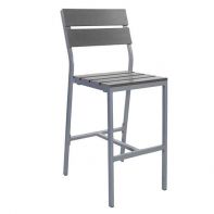 Seaside Aluminum Commercial Barstool With Gray Synthetic Teak