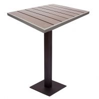 Seaside 34" Square Aluminum & Grey Synthetic Teak Commercial Bar Height Table Top & Bases