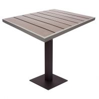 Seaside 34" Square Aluminum & Grey Synthetic Teak Commercial Dining Table Top & Bases