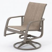 Soho Commercial Sling Swivel Rocker by Telescope Casual featuring a durable aluminum frame and premium sling fabric for a professional commercial setting.