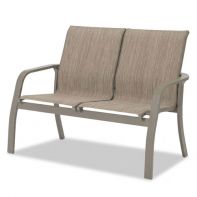 Soho Commercial Sling Two-Seat Loveseat by Telescope Casual featuring a durable aluminum frame and premium two-passenger sling seating for a professional commercial setting.