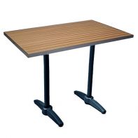 TA-PT 32"x48" Faux Teak Commercial Outdoor Bar Height Table Top and Bases