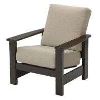 Leeward Commercial Cushion Stationary Arm Chair by Telescope Casual featuring plush deep-seating outdoor cushions and extra-wide weather-resistant MGP armrests for a professional commercial setting.