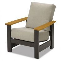 Leeward Commercial Cushion Stationary Arm Chair by Telescope Casual featuring plush deep-seating outdoor cushions and extra-wide weather-resistant Rustic Polymer armrests for a professional commercial setting.