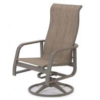 Soho Commercial Sling Supreme Swivel Rocker by Telescope Casual featuring an extended aluminum frame and premium sling fabric for a professional commercial setting.