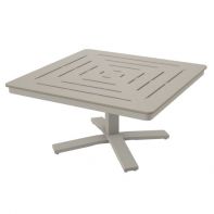36" Square MGP Dash Top Commercial Pedestal End Table by Telescope Casual featuring a wide, weather-resistant polymer surface and an integrated umbrella hole for a professional commercial setting.