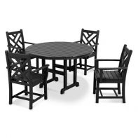 Polywood Chippendale 5-Piece Round Arm Chair Dining Set