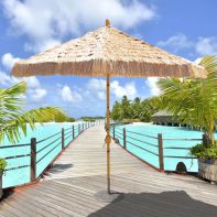 9' Deluxe Suncrylic Aluminum Auto-Tilt- Suncrylic Rust in Hand Painted Bamboo Finish