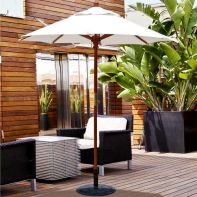 6' Cafe & Bistro Market Sunbrella Umbrella - Shoreflame w/ Dark Wood Pole