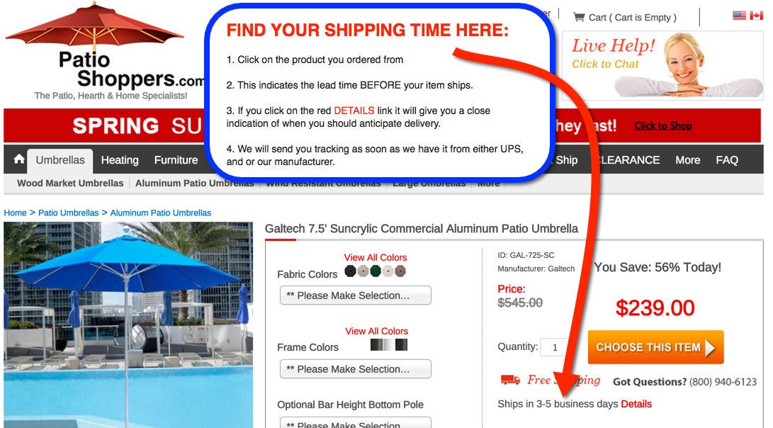 Patioshoppers Shipping Info Lead Times